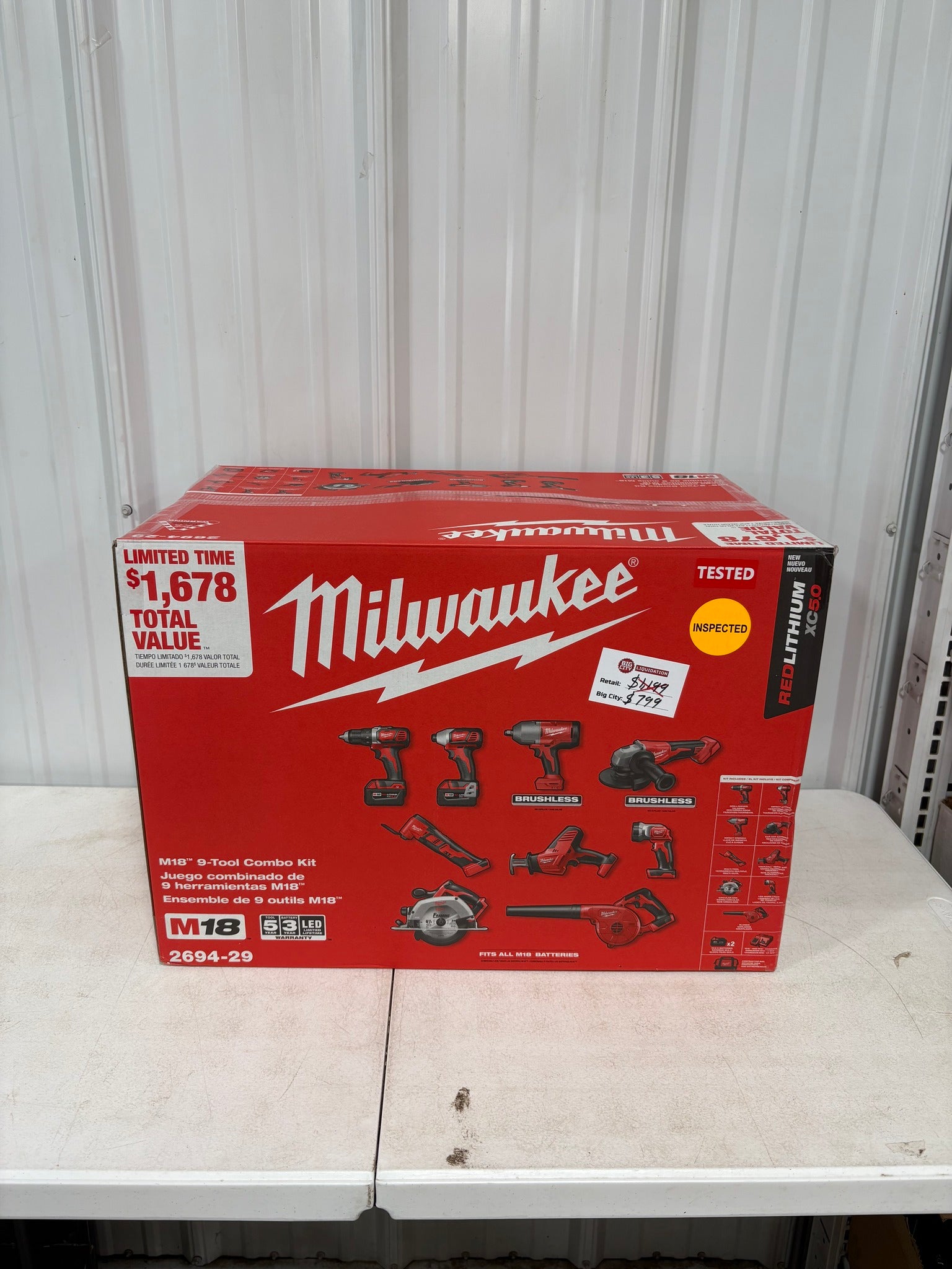 Brand new Milwaukee M18 18-Volt Lithium-Ion Cordless Combo Kit (9-Tool) with (2) Batteries, Charger, and Tool Bag