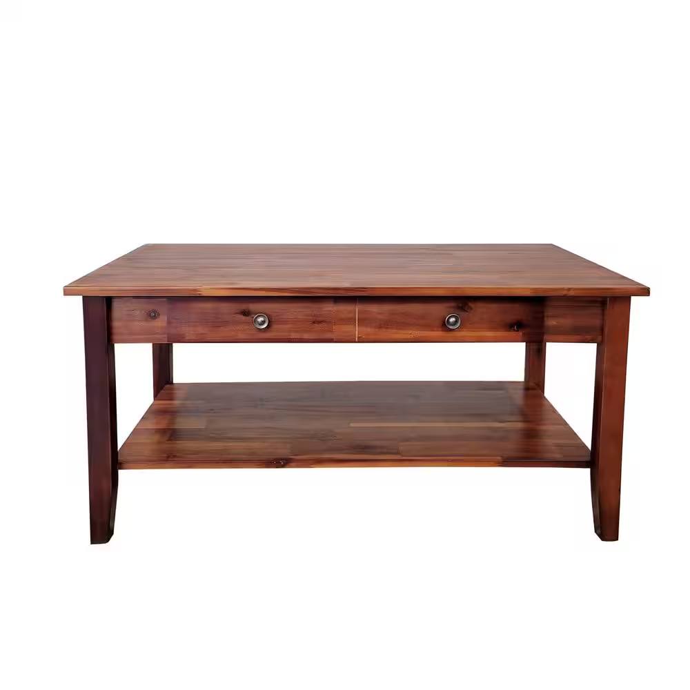 Brand new 38 in. Mahogany Rectangle Acacia Wood Top Coffee Table with Shelf
