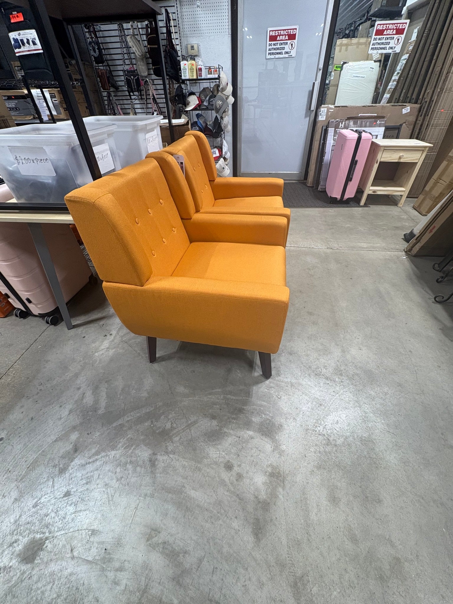 Brand new Mid-Century Modern Button Orange Linen Accent Arm Chair (set of 2)