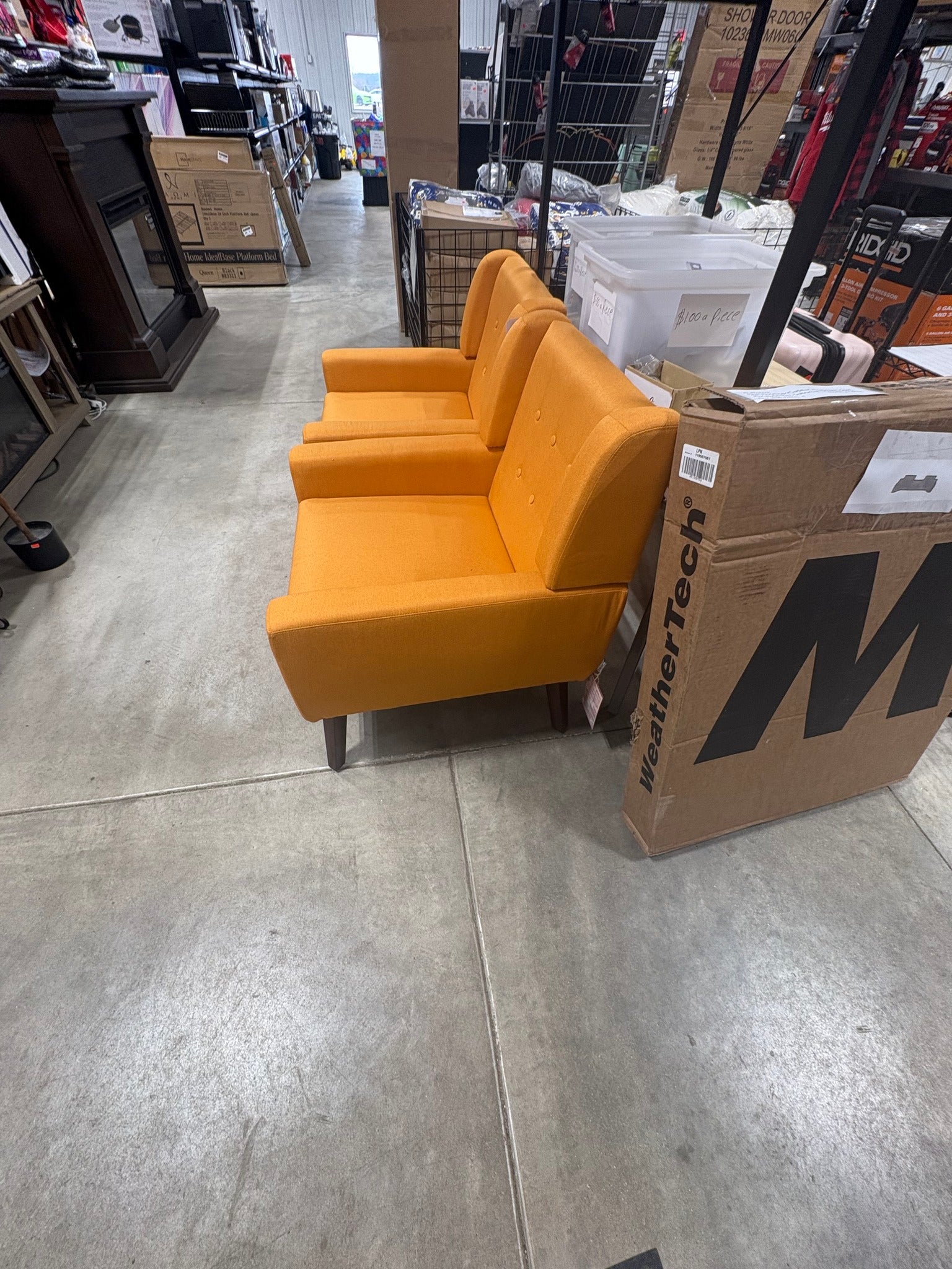 Brand new Mid-Century Modern Button Orange Linen Accent Arm Chair (set of 2)