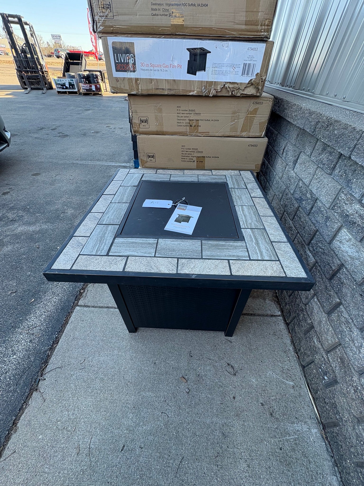 Brand new Living Accents 30 in. W Steel Square Propane Fire Pit