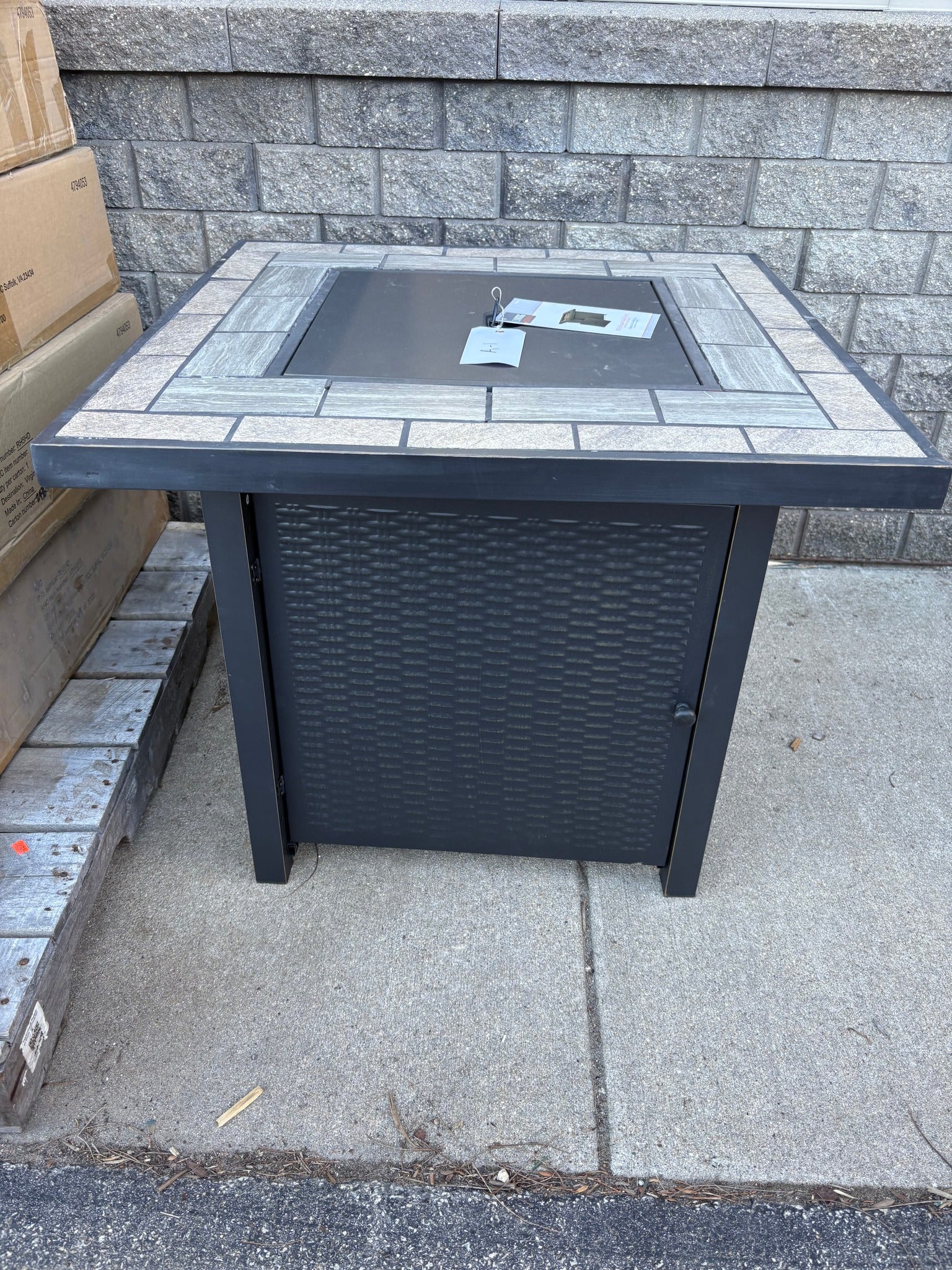 Brand new Living Accents 30 in. W Steel Square Propane Fire Pit