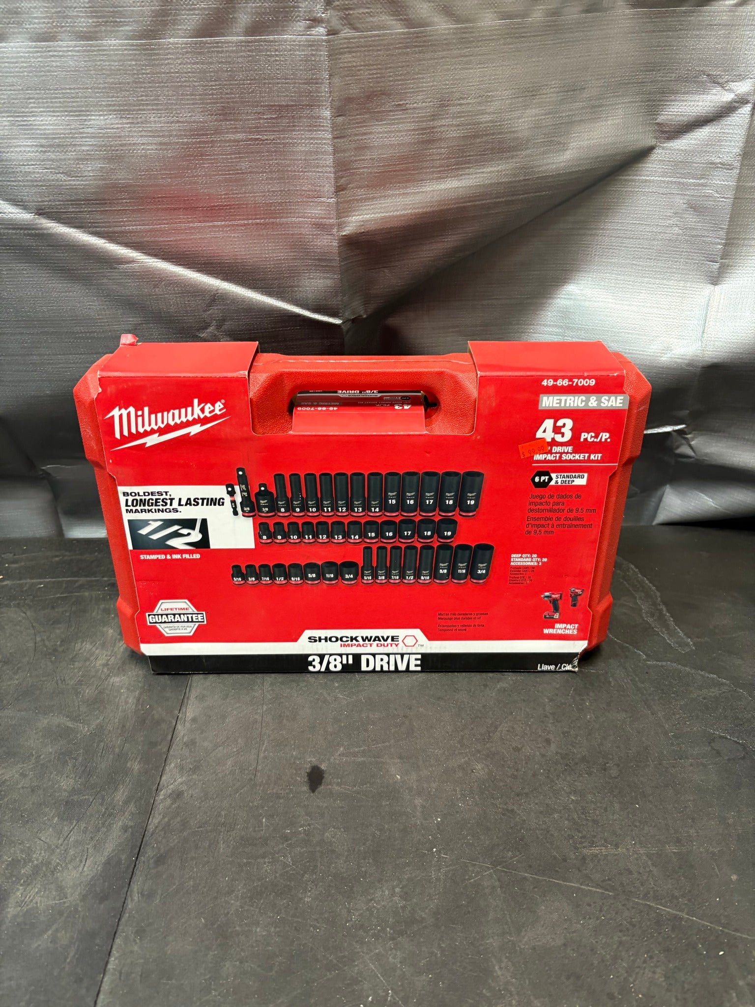 Brand new Milwaukee SHOCKWAVE 3/8 in. Drive SAE and Metric 6 Point Impact Socket Set (43-Piece)