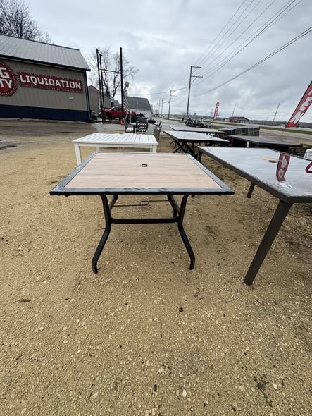 Brand new Metal Outdoor Table with Wood Grain Top, 37" x 37"