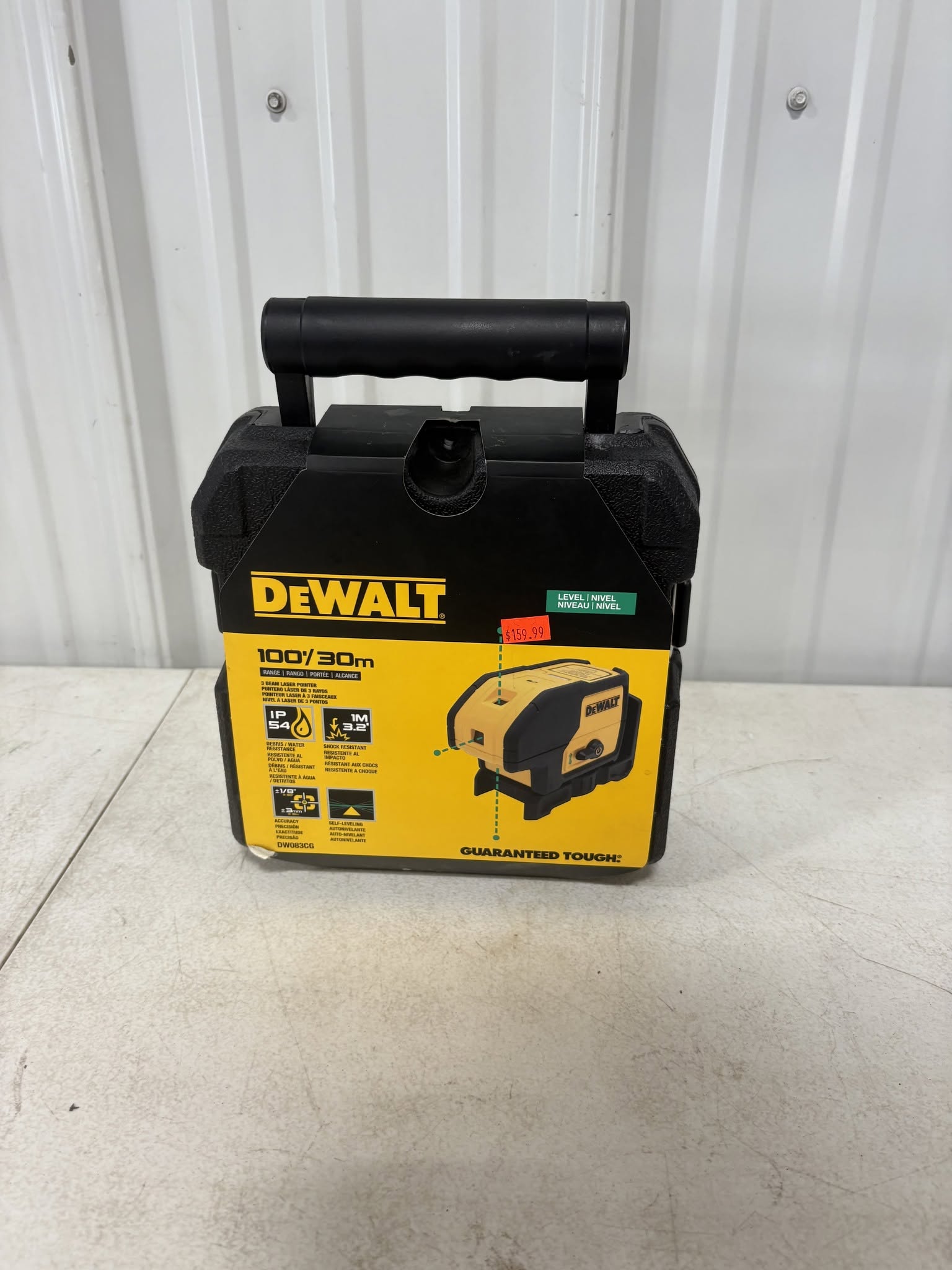 Brand new DEWALT 100 ft. Green Self-Leveling 3-Spot Laser Level with (2) AA Batteries & Case