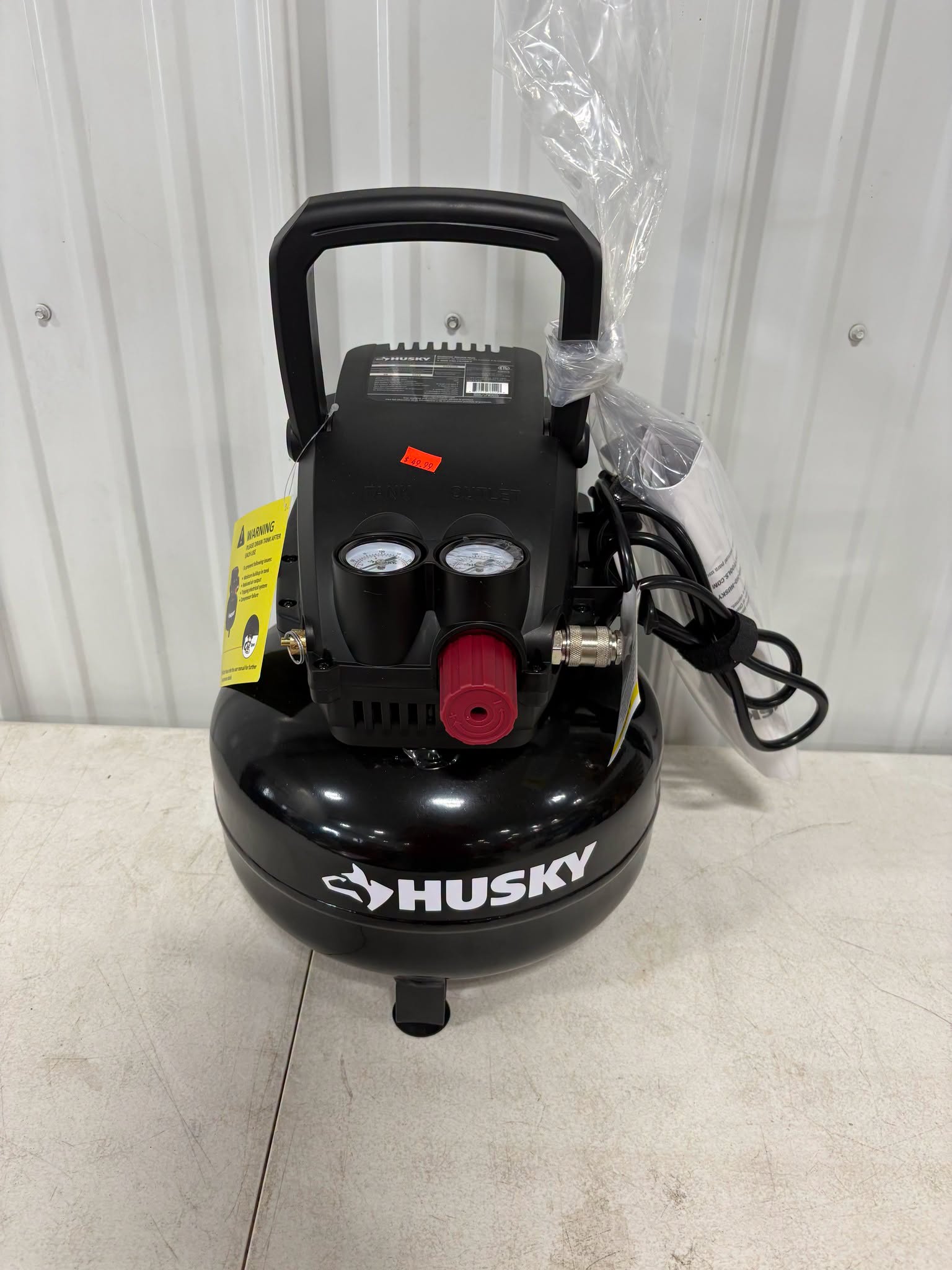 Brand New Husky 3 Gal. 120 PSI Portable Electric Oil-Free Light Duty Pancake Air Compressor with Fold Down Handle and 1-Quick Coupler