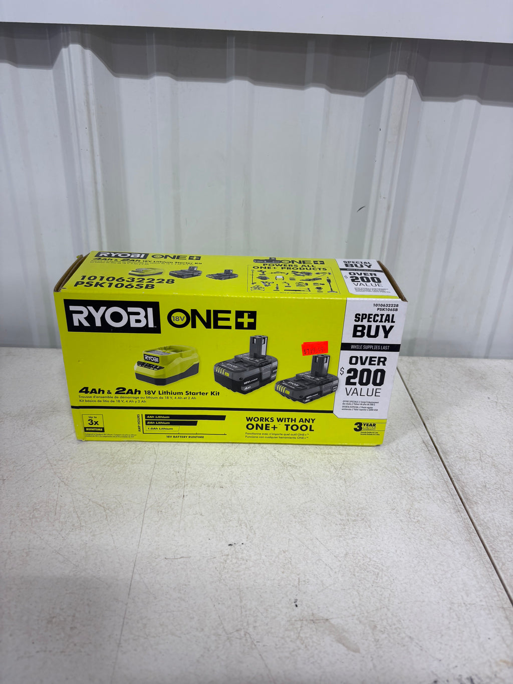 Brand new RYOBI ONE+ 18V Lithium-Ion Starter Kit with 2.0 Ah Battery, 4.0 Ah Battery, and Charger