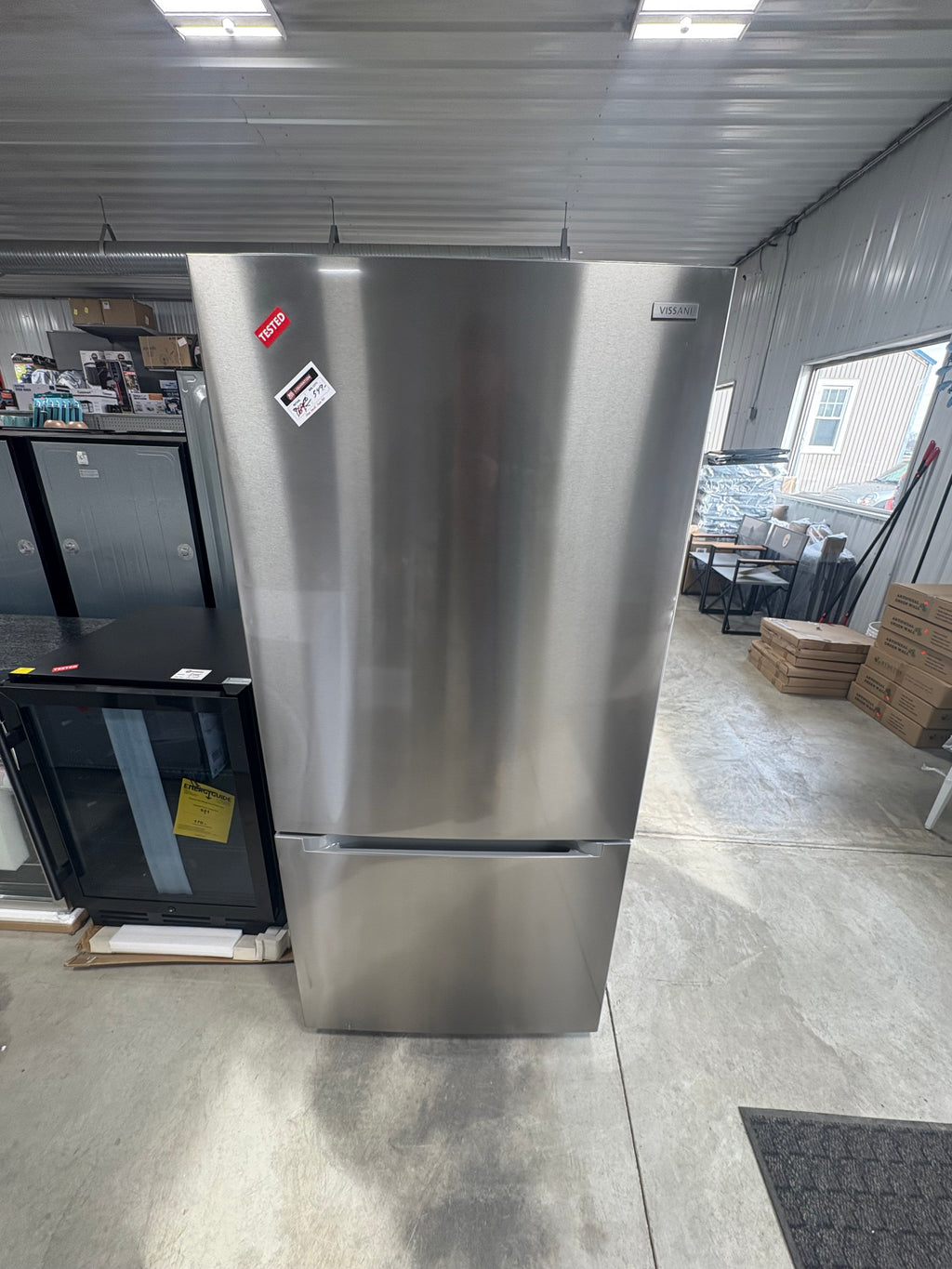 Brand new Vissani 30 in. 18.7 cu. ft. Bottom Freezer Refrigerator in Fingerprint Resistant Stainless Steel, Garage Ready