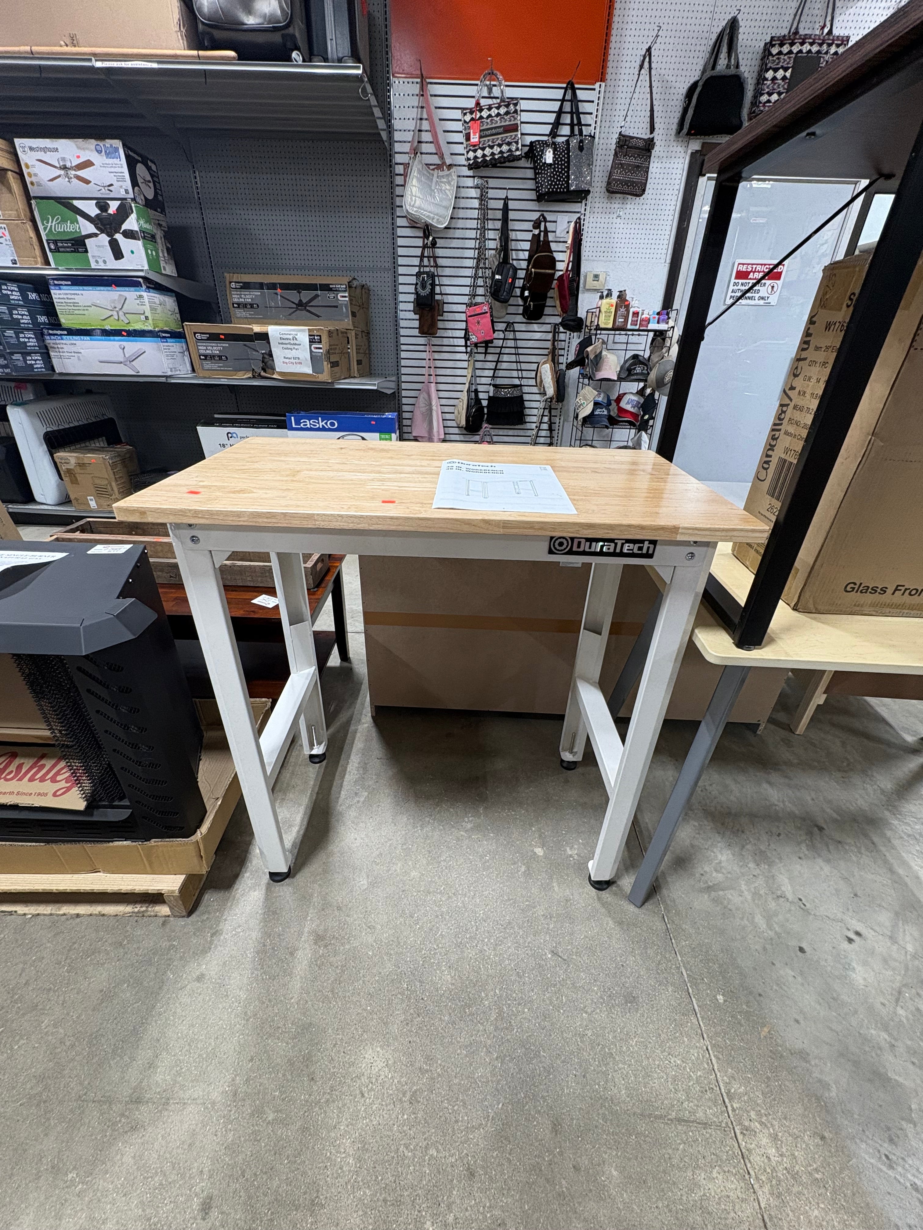 Brand new and assembled DuraTech 36 in. W x 20 in. D Solid Wood Top Workbench Table in White