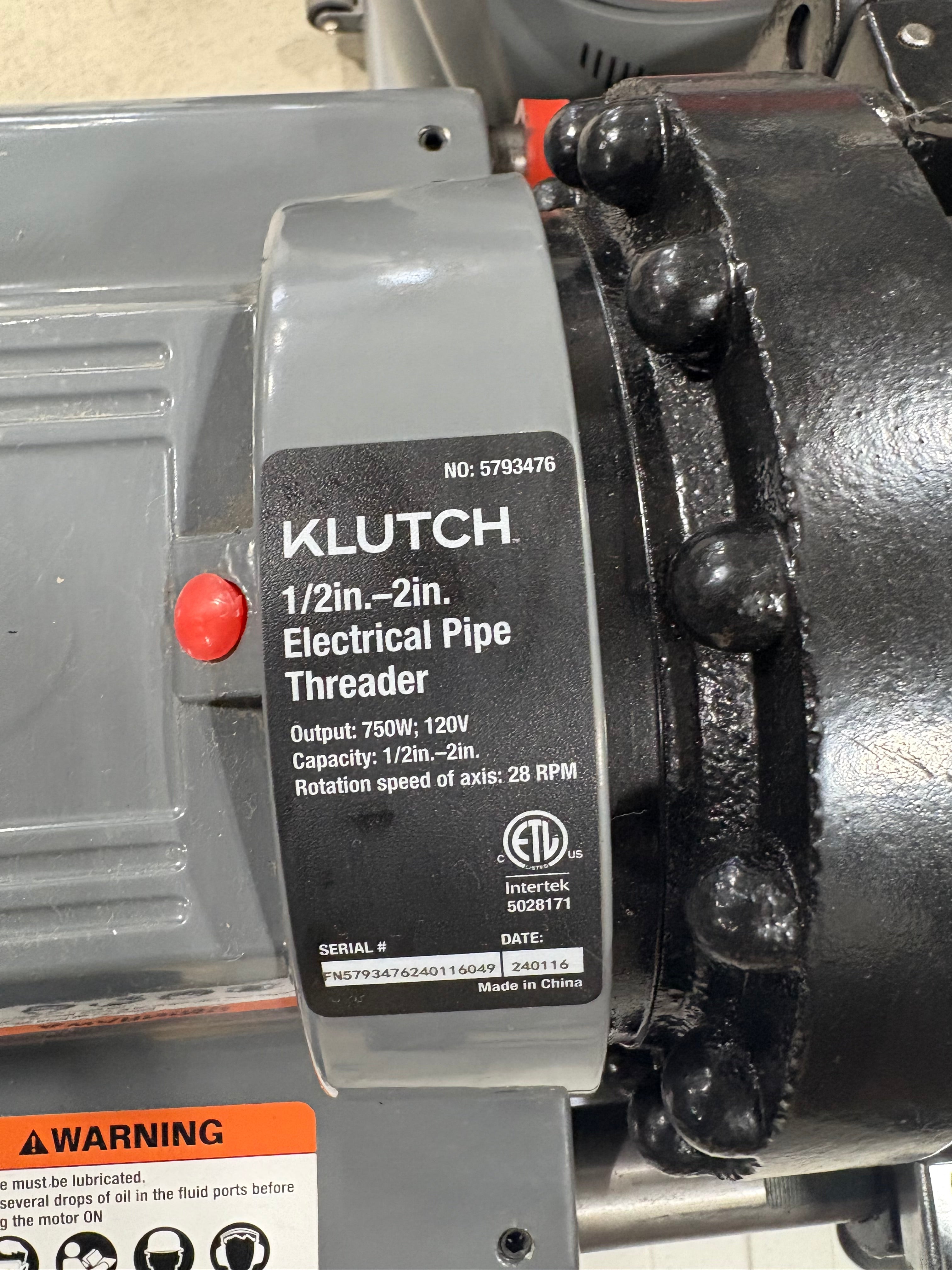 Klutch 1/2in.–2in. Electrical Pipe Threader, 4-Pack with 4 Dies, 28 Max. RPM, 6.5 Amps. No Legs