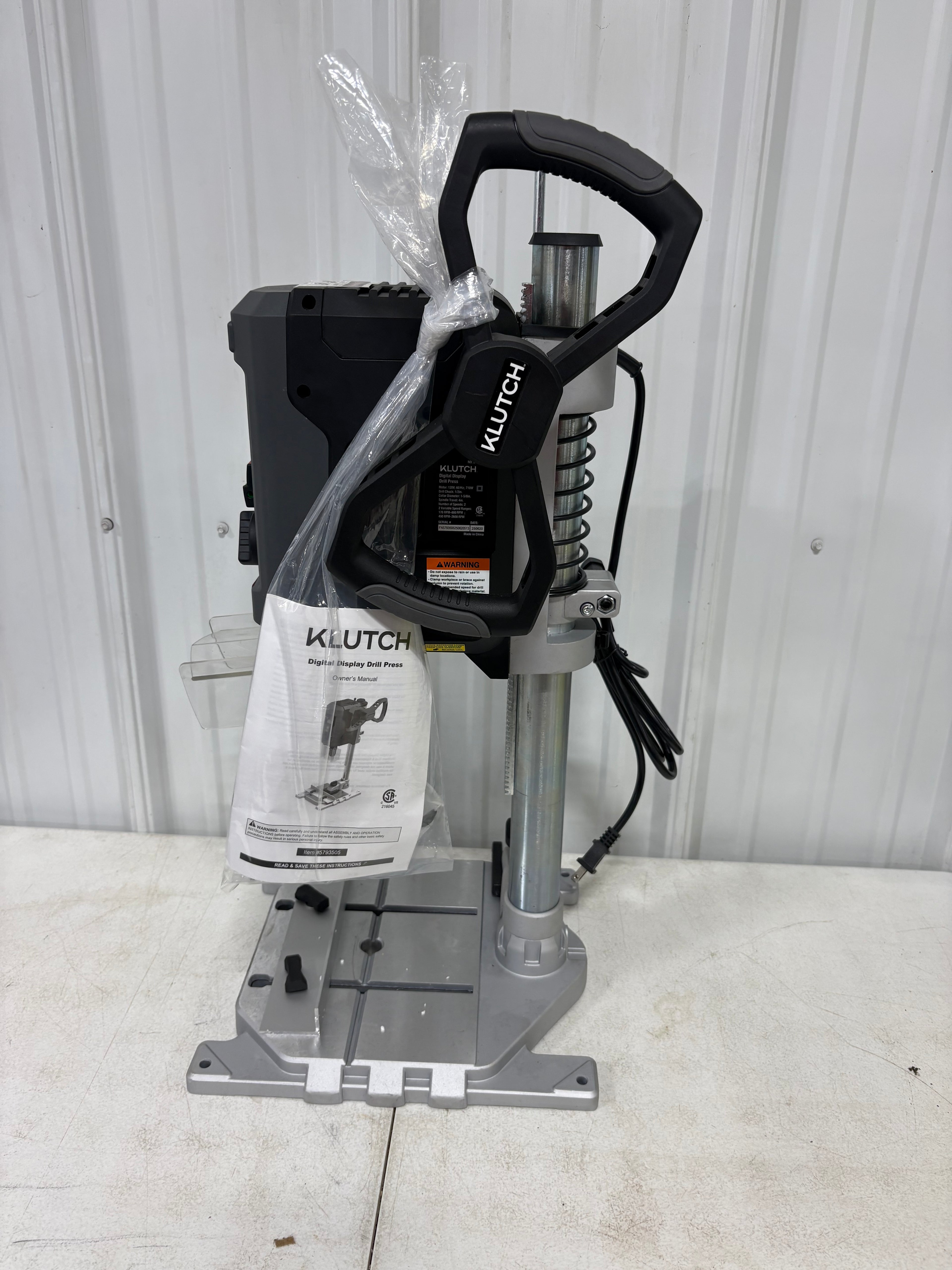 Brand new Klutch Electric Drill Press with Digital Display + Laser Guide, Variable Speed, 1 HP, 120 Volts