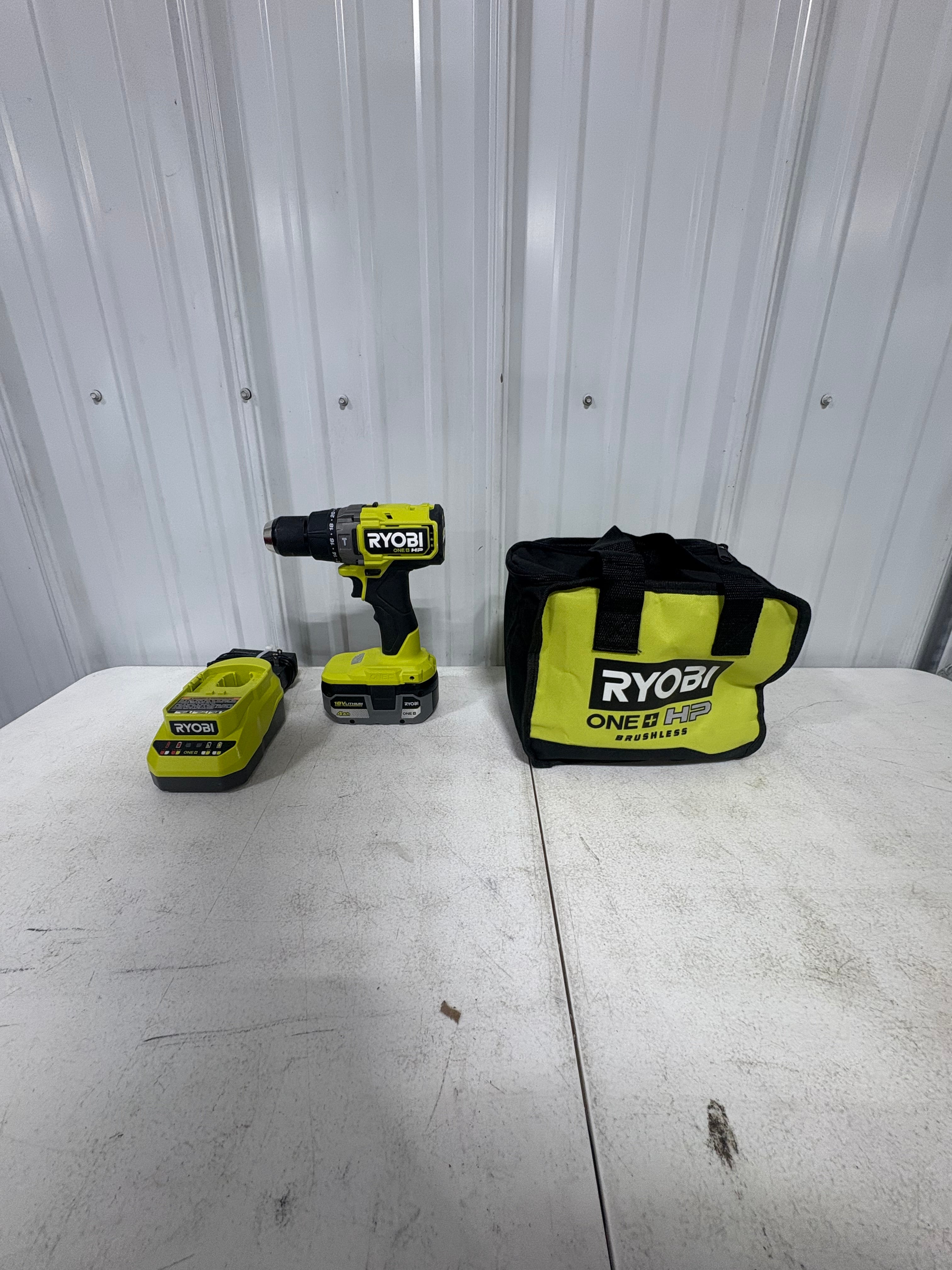 Used Like New RYOBI ONE+ HP 18V Brushless Cordless 1/2 in. Drill/Driver Kit with 4.0 Ah Battery, Charger, and Bag