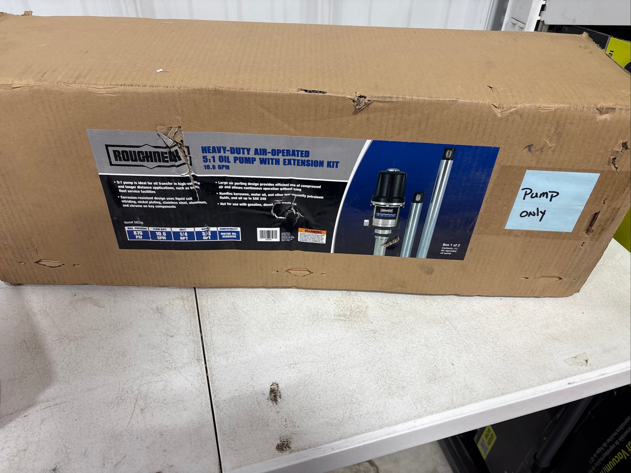 Brand new Roughneck Heavy-Duty Air-Operated Oil Pump, 10.6 GPM, 5:1 Oil Pump. Pump Only