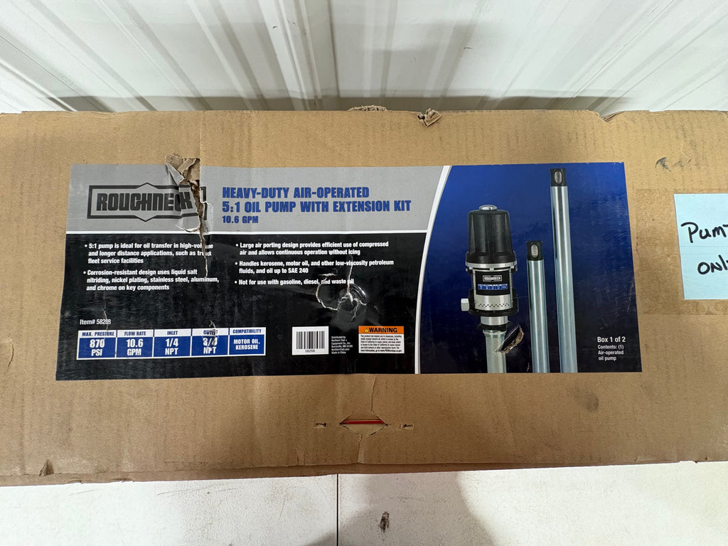 Brand new Roughneck Heavy-Duty Air-Operated Oil Pump, 10.6 GPM, 5:1 Oil Pump.