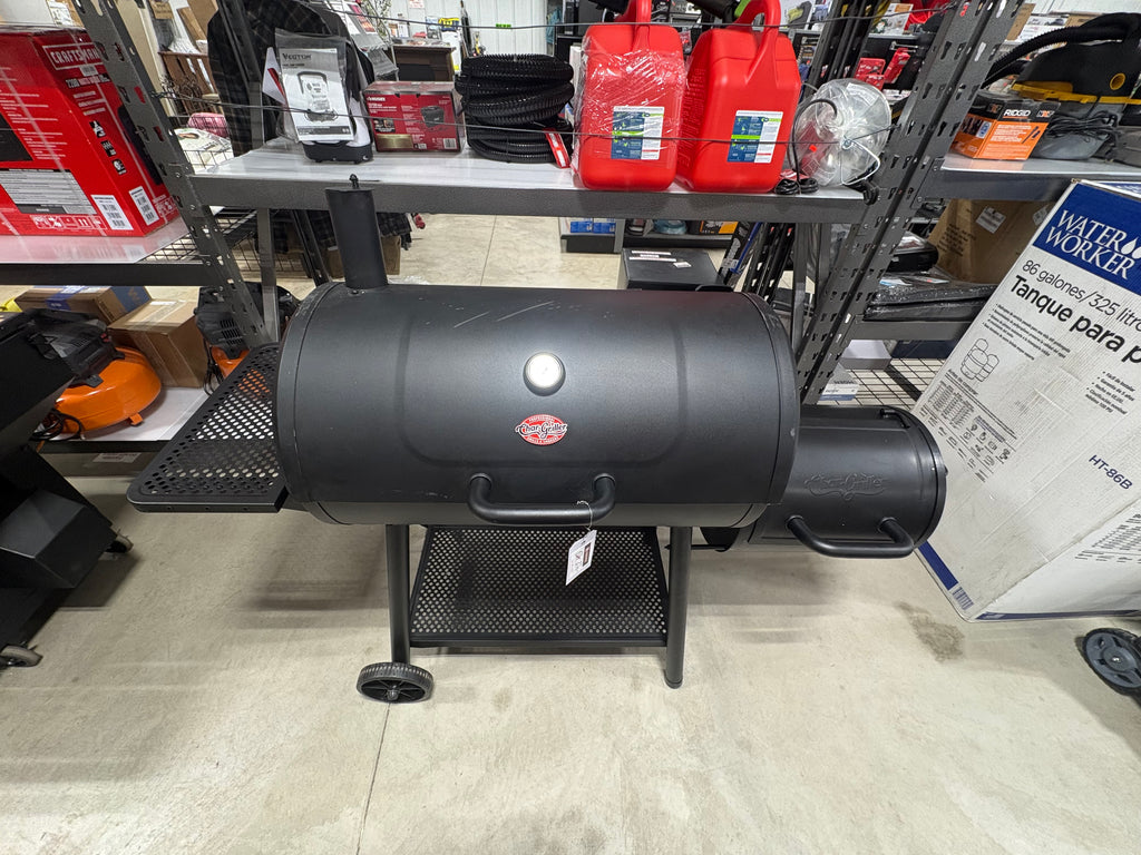 Brand new Char-Griller Smokin' Champ Charcoal Grill Offset Smoker in Black with Charcoal Tray and Dual Damper Controls