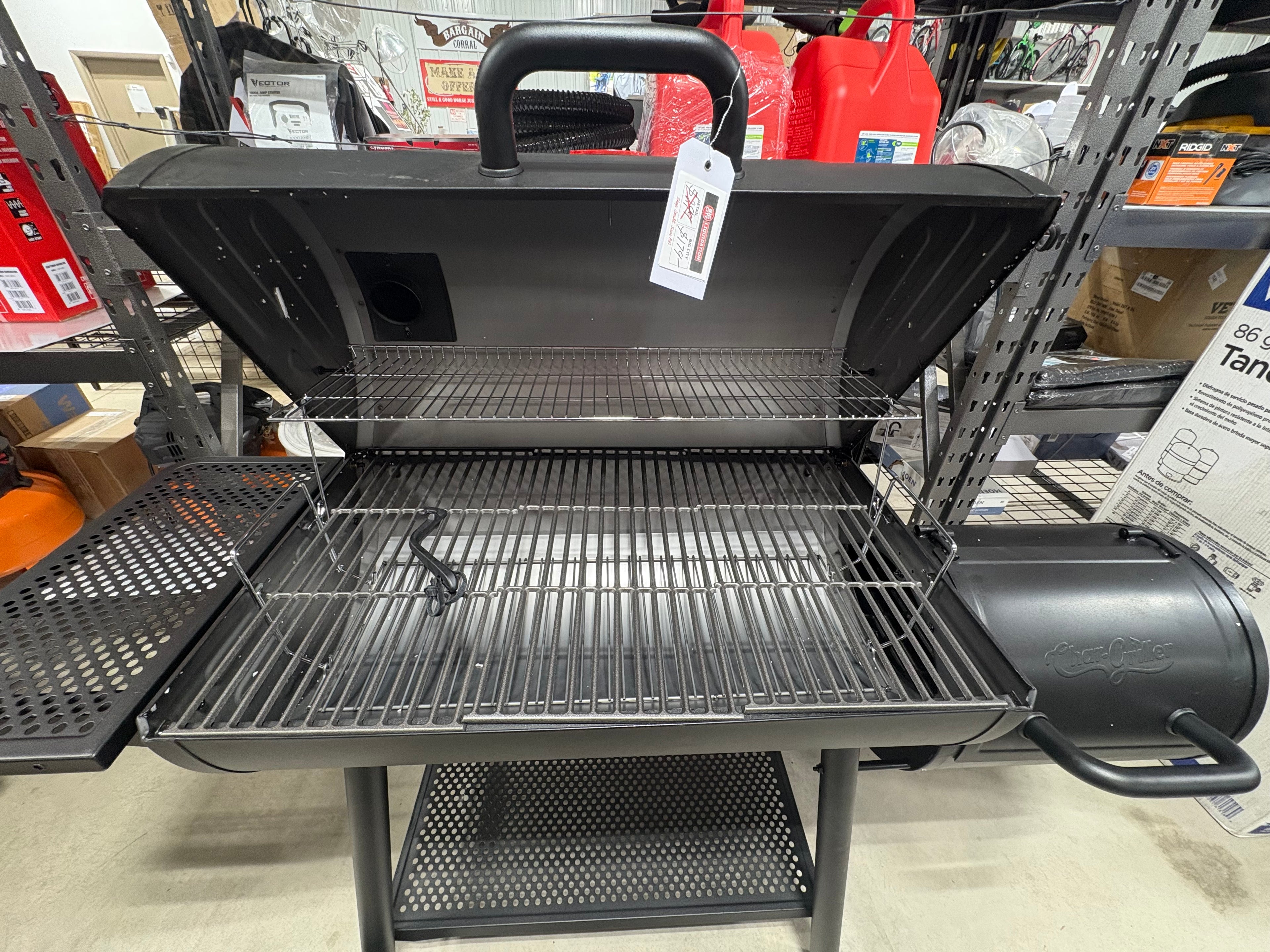 Brand new Char-Griller Smokin' Champ Charcoal Grill Offset Smoker in Black with Charcoal Tray and Dual Damper Controls