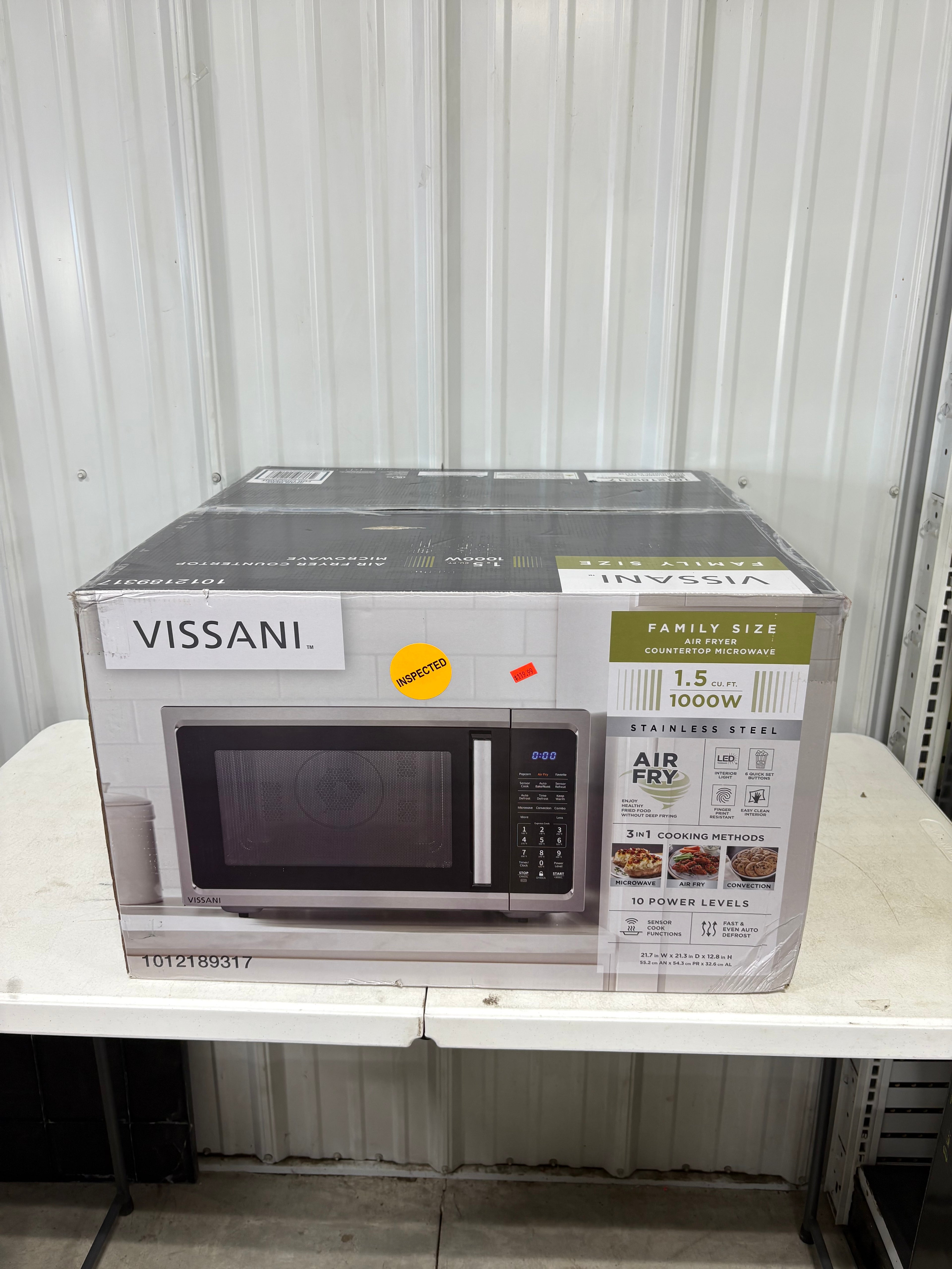 Brand new Vissani 1.5 cu. ft. 1000-Watt Countertop Microwave Stainless Steel with Air Fry and Sensor Cook