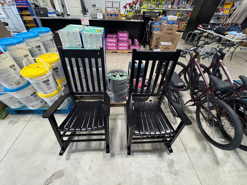 Brand new Shine Company 44"H Black Porch Rocker made of Acacia, Set of Two