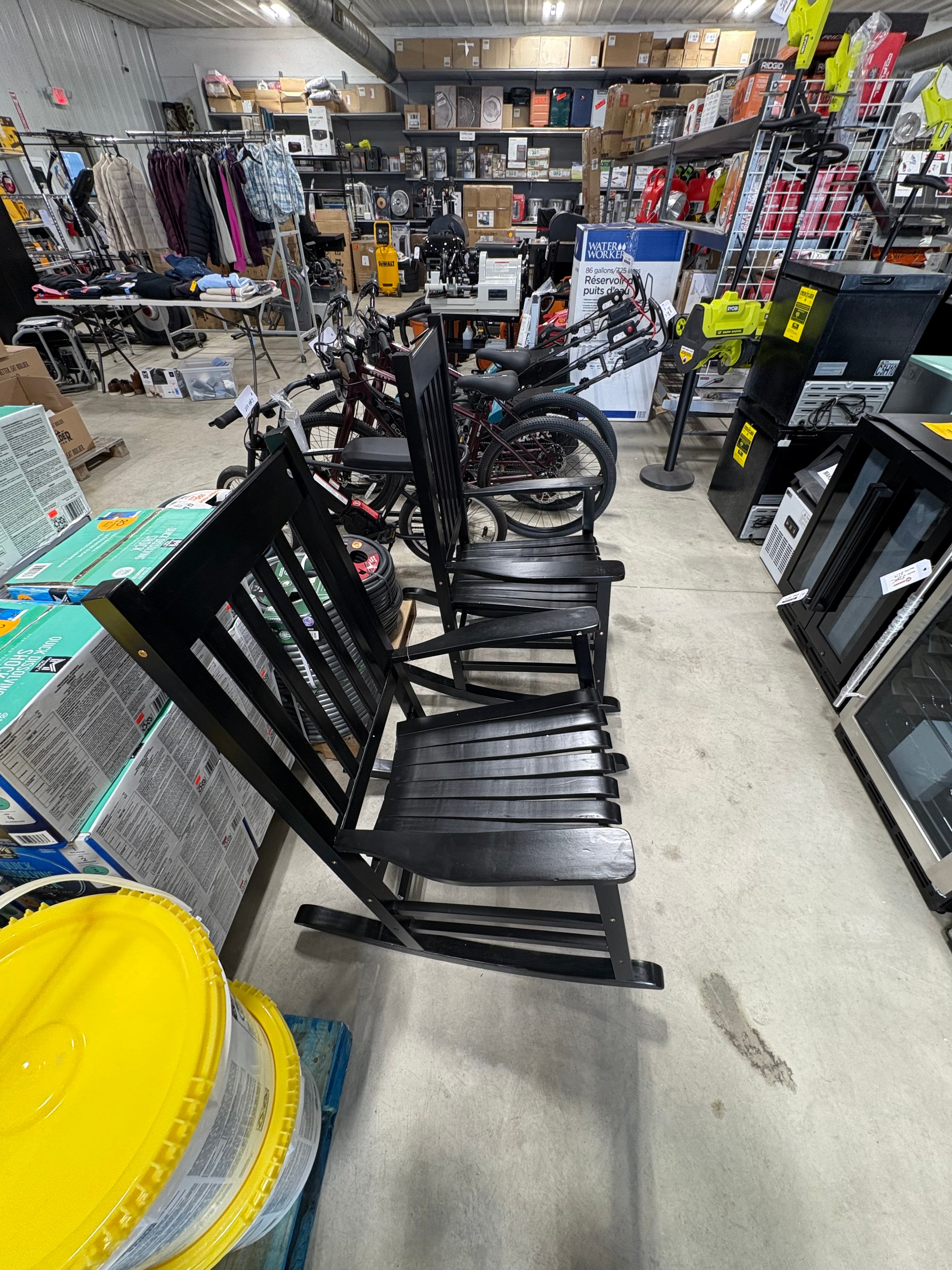 Brand new Shine Company 44"H Black Porch Rocker made of Acacia, Set of Two