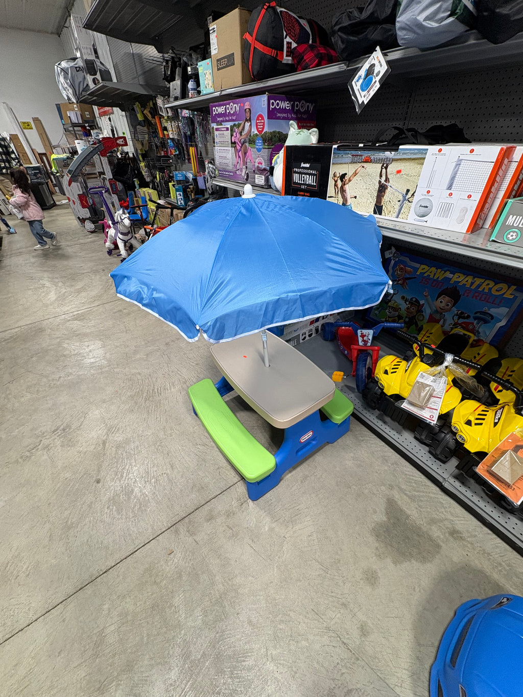 Brand new and assembled Little Tikes Easy Store Jr. Play Table with Umbrella