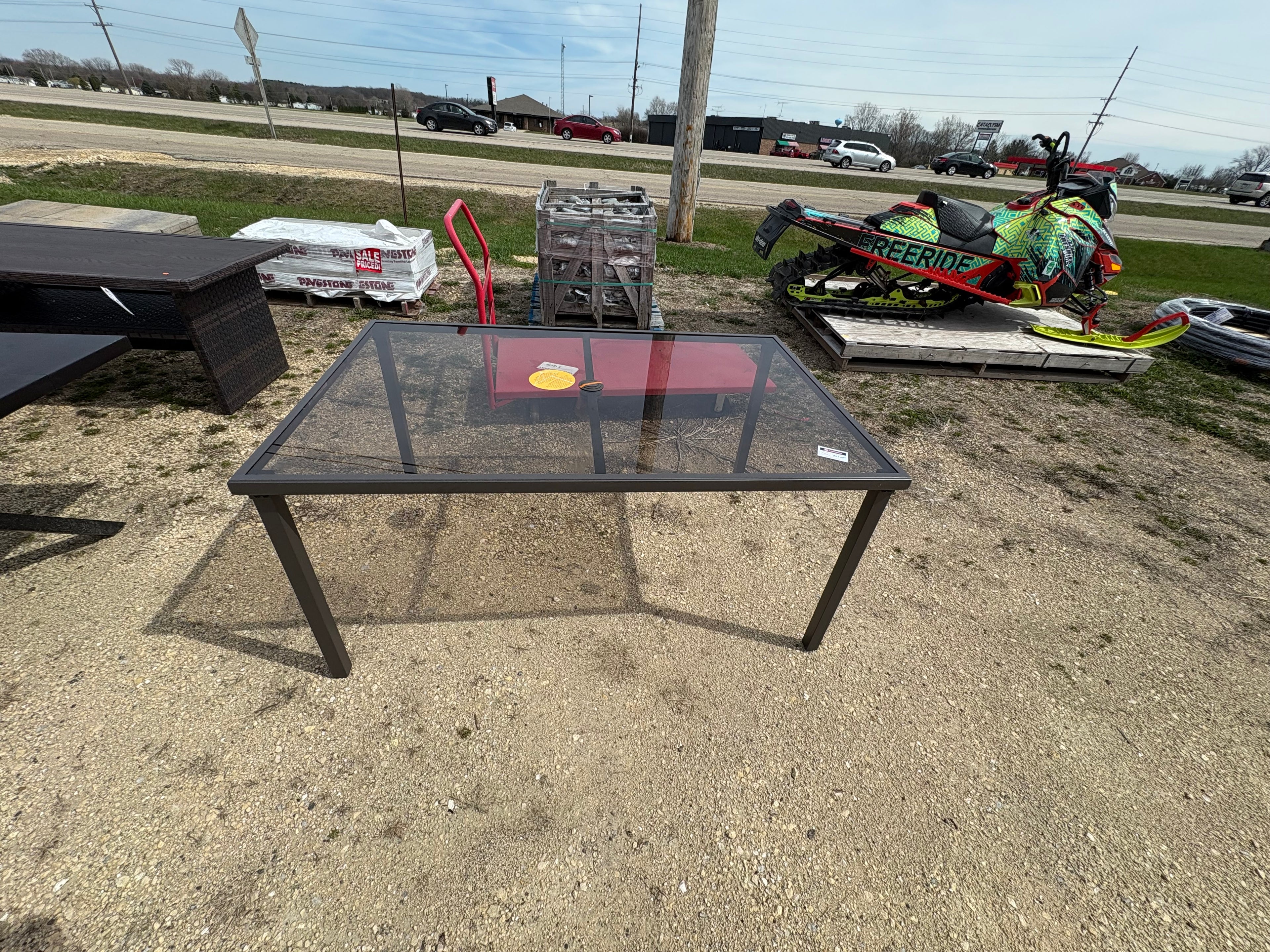 Brand new Stylewell 60" x 38" Mix and Match Rectangular Steel Outdoor Patio Dining Table with Smoke Glass Top