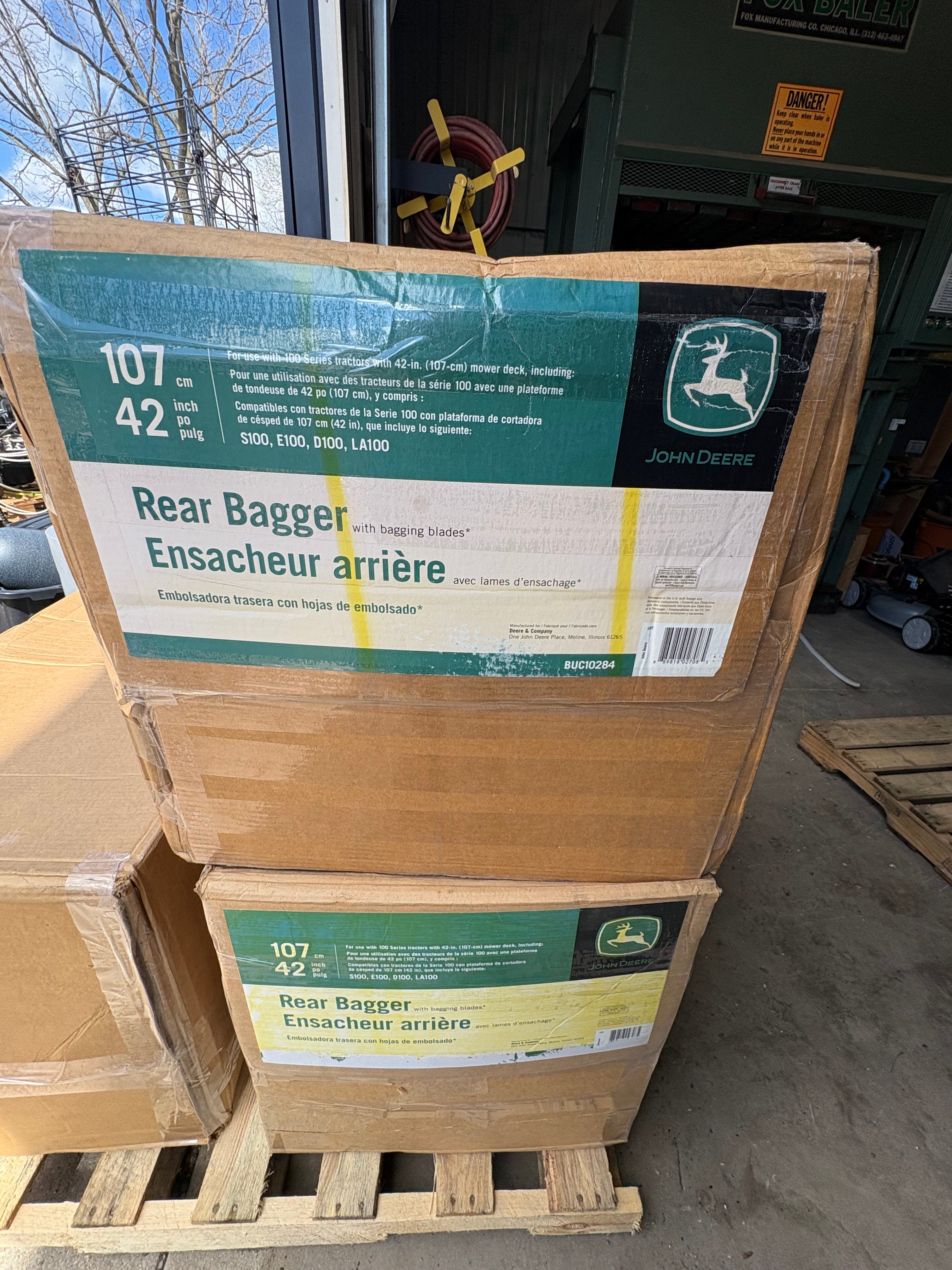 Brand new John Deere 42 in. Twin Bagger for 100 Series Tractors Compatible with S100, S110, S120, S130 and Edge 42 in. decks for D, E 100 Series lawn mowers