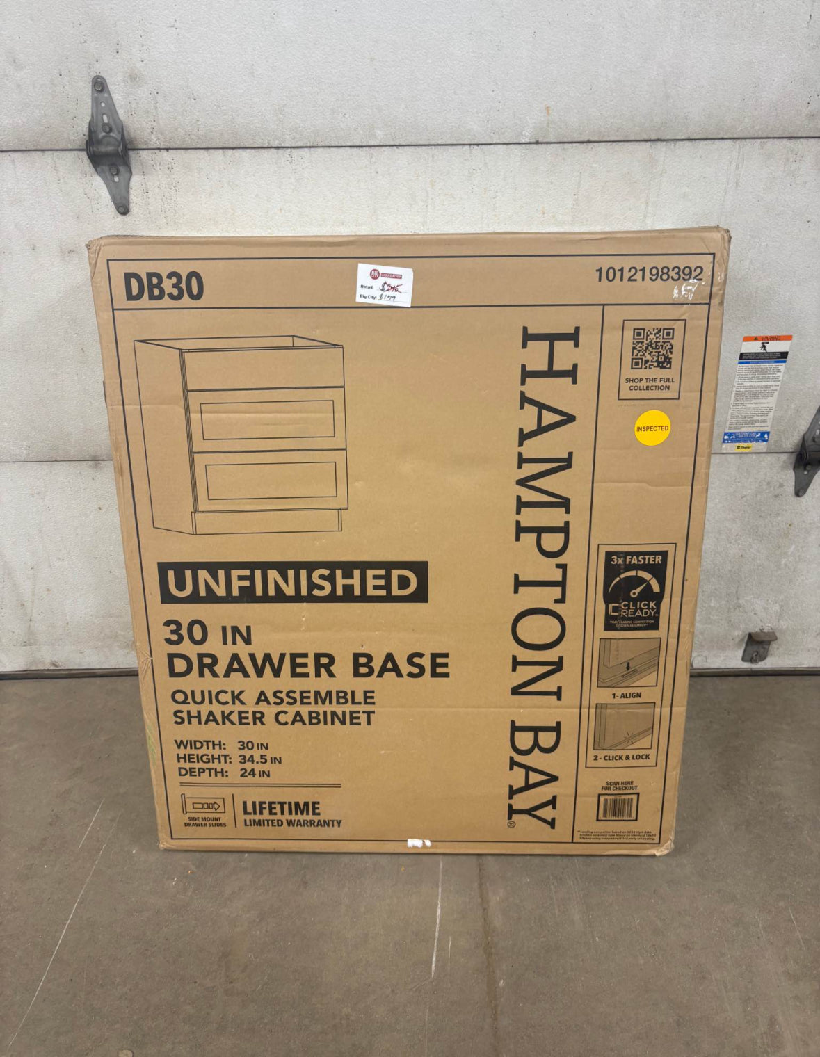 Hampton Bay 30 in. W x 24 in. D x 34.5 in. H Ready to Assemble Drawer Base Kitchen Cabinet in Unfinished with CLICKREADY Technology