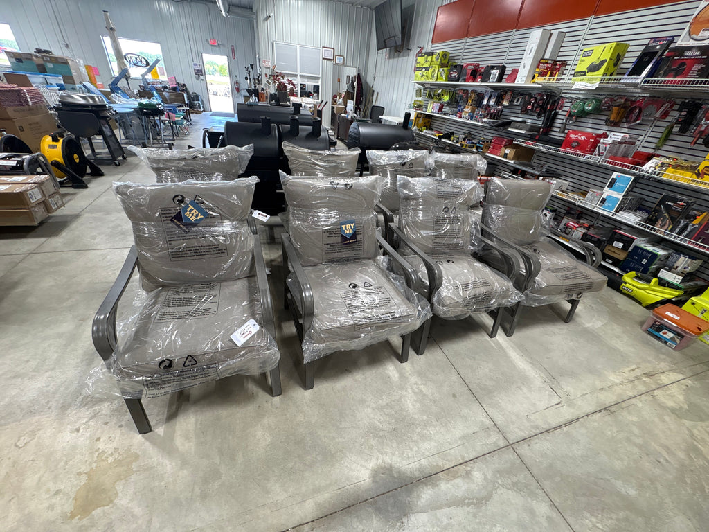 Brand new Outdoor Metal Rocking Chairs with Grey Cushions, Set of Four