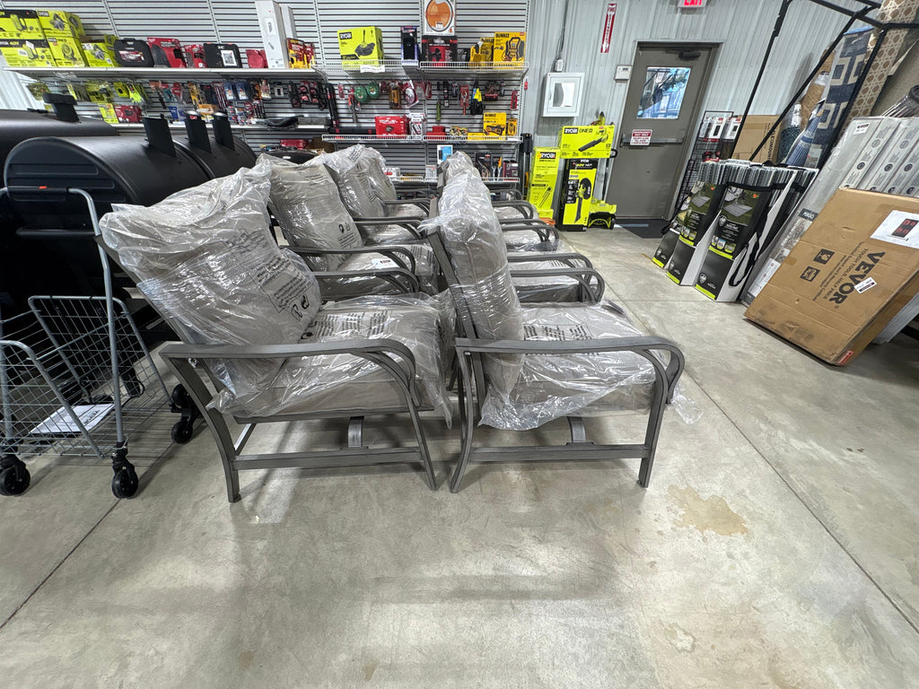 Brand new Outdoor Metal Rocking Chairs with Grey Cushions, Set of Four