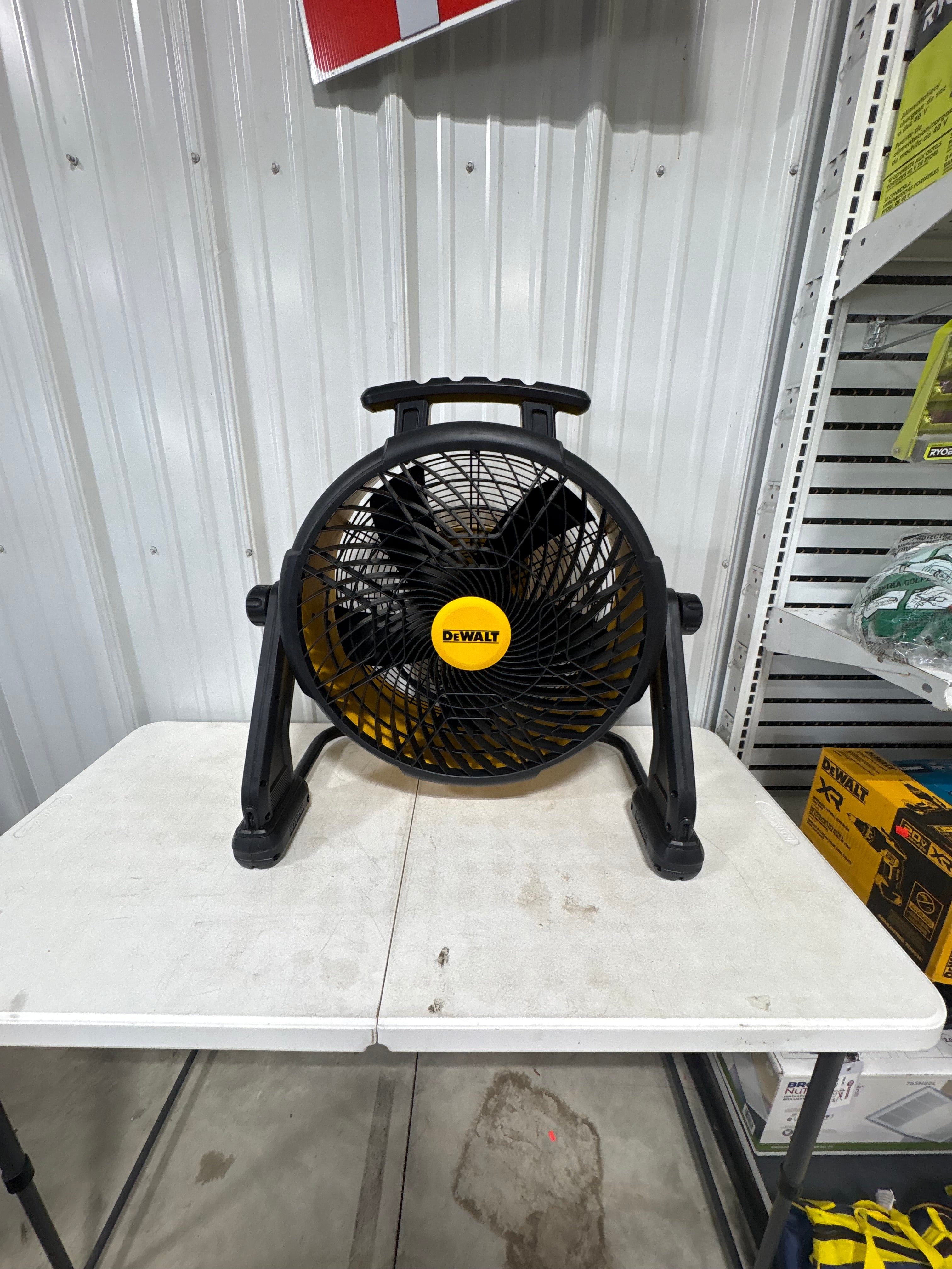 Brand new DEWALT 18 in. 20V Cordless AC/DC Hybrid 3-Speed Drum Yellow Fan with Adapter Cord (Tool Only)