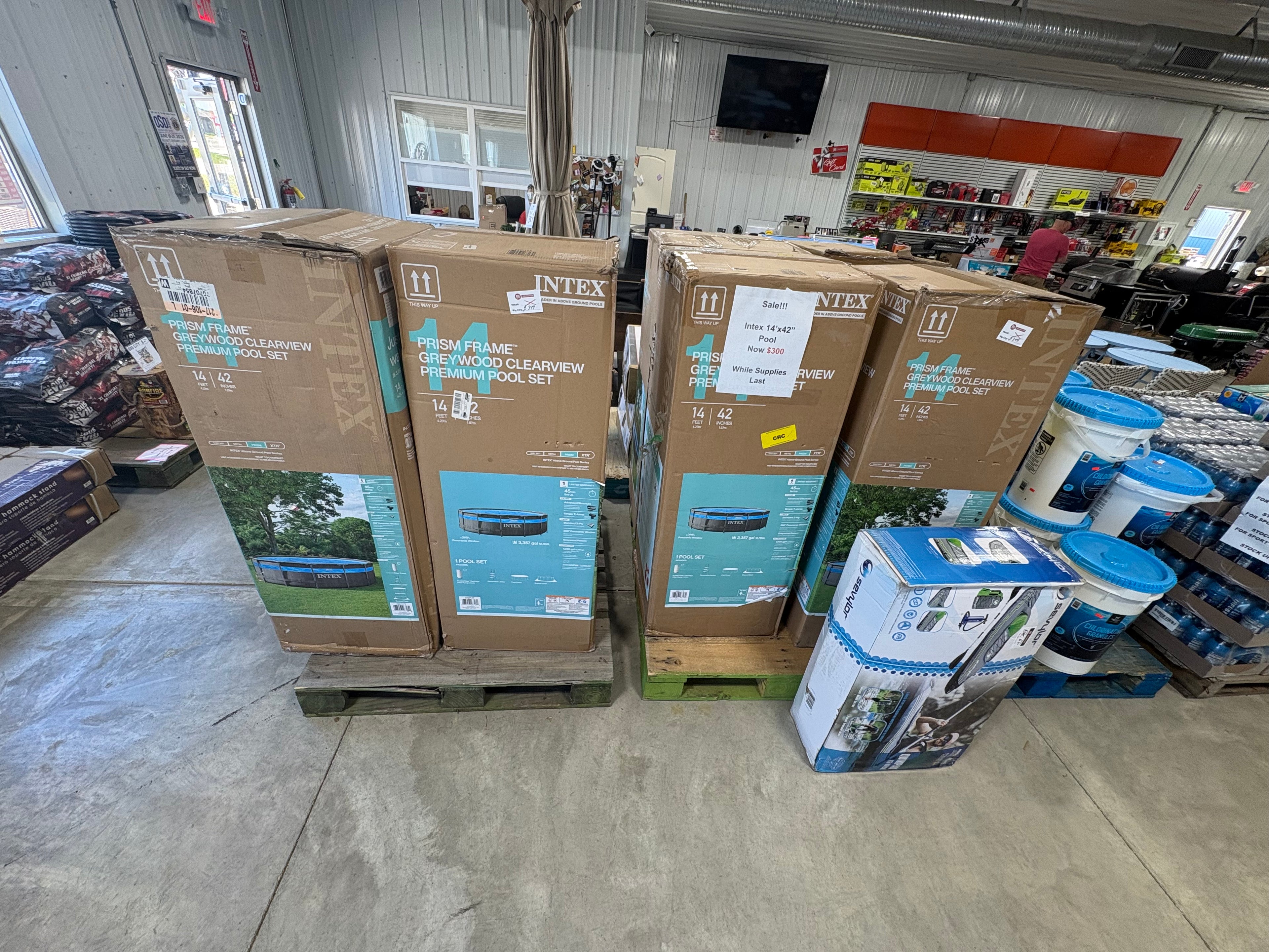 Brand new  Intex 14'x42" Prism Frame Greywood Clearview Premium Pool Set