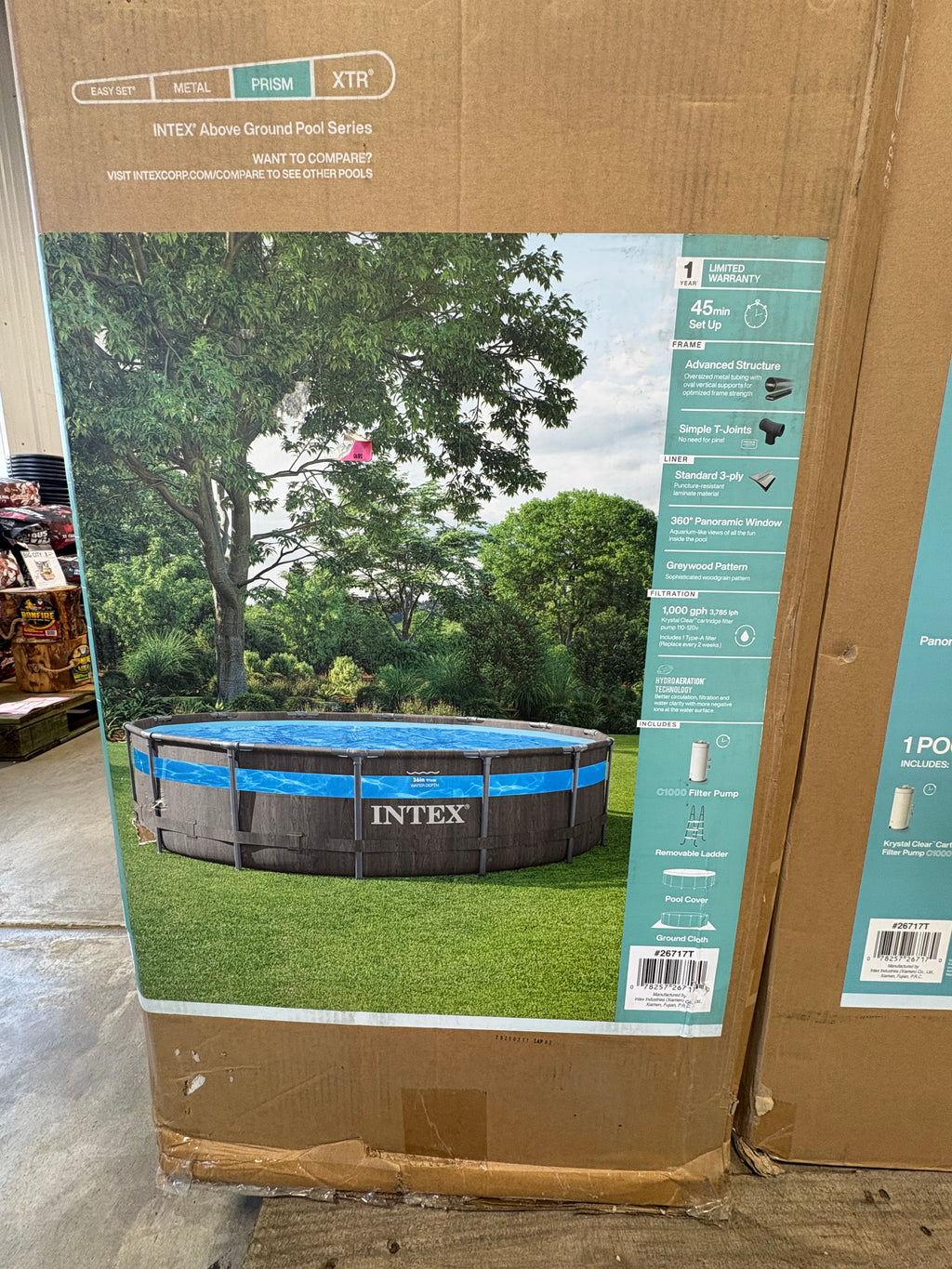Brand new  Intex 14'x42" Prism Frame Greywood Clearview Premium Pool Set