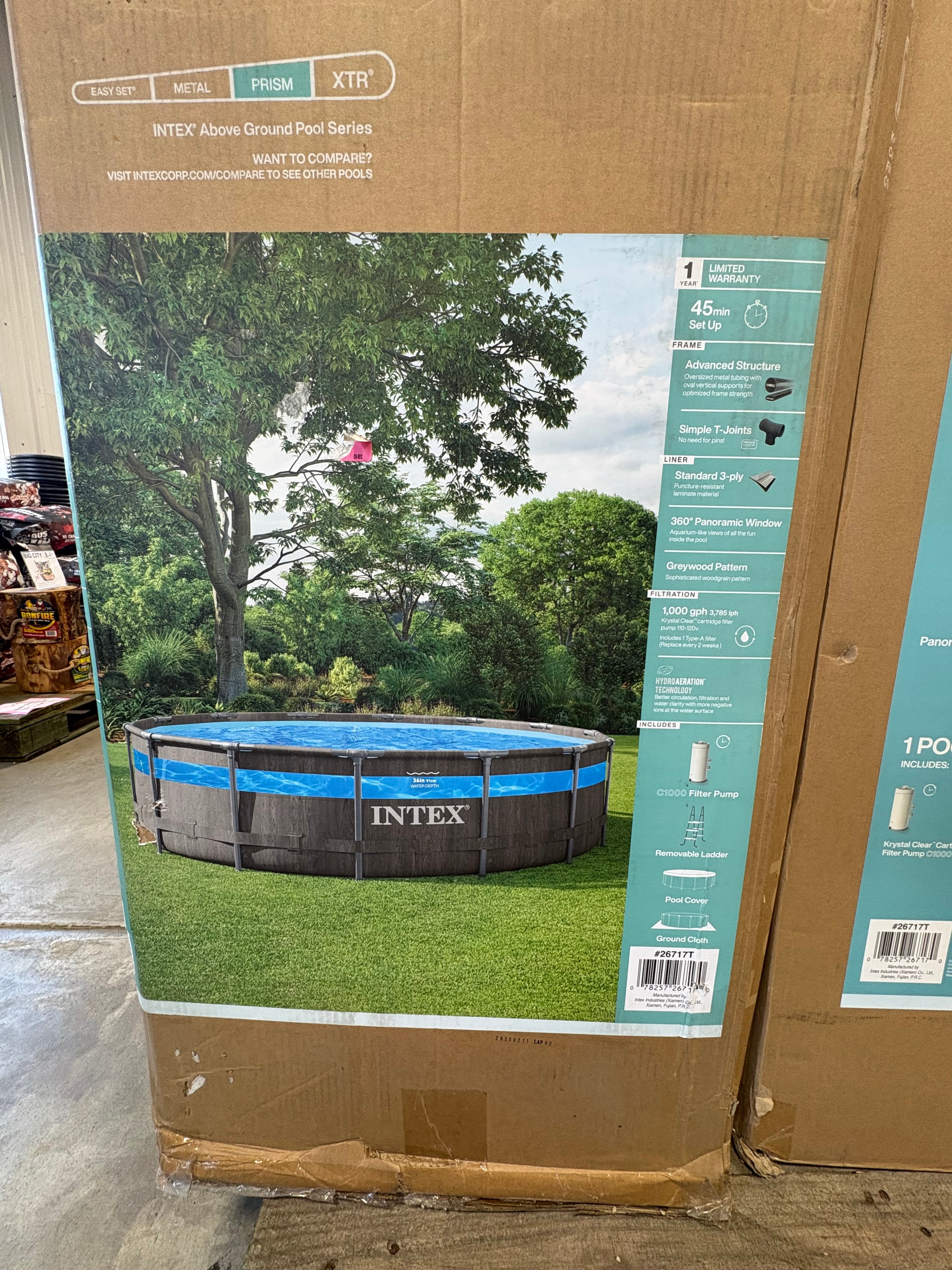 Brand new  Intex 14'x42" Prism Frame Greywood Clearview Premium Pool Set