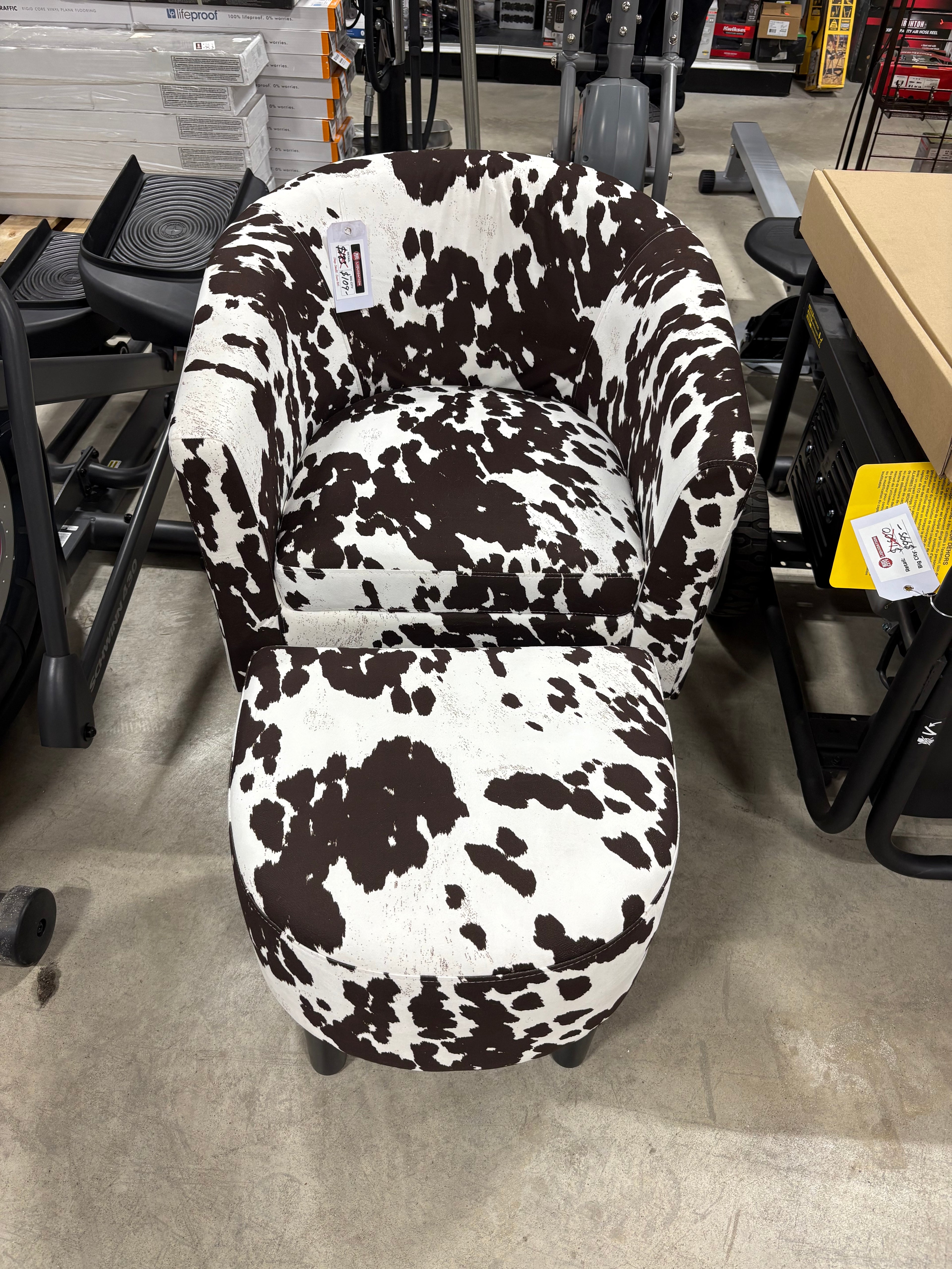 Brand new Convenience Concepts Take a Seat Churchill Brown Cow Print Faux Cowhide Accent Chair with Ottoman
