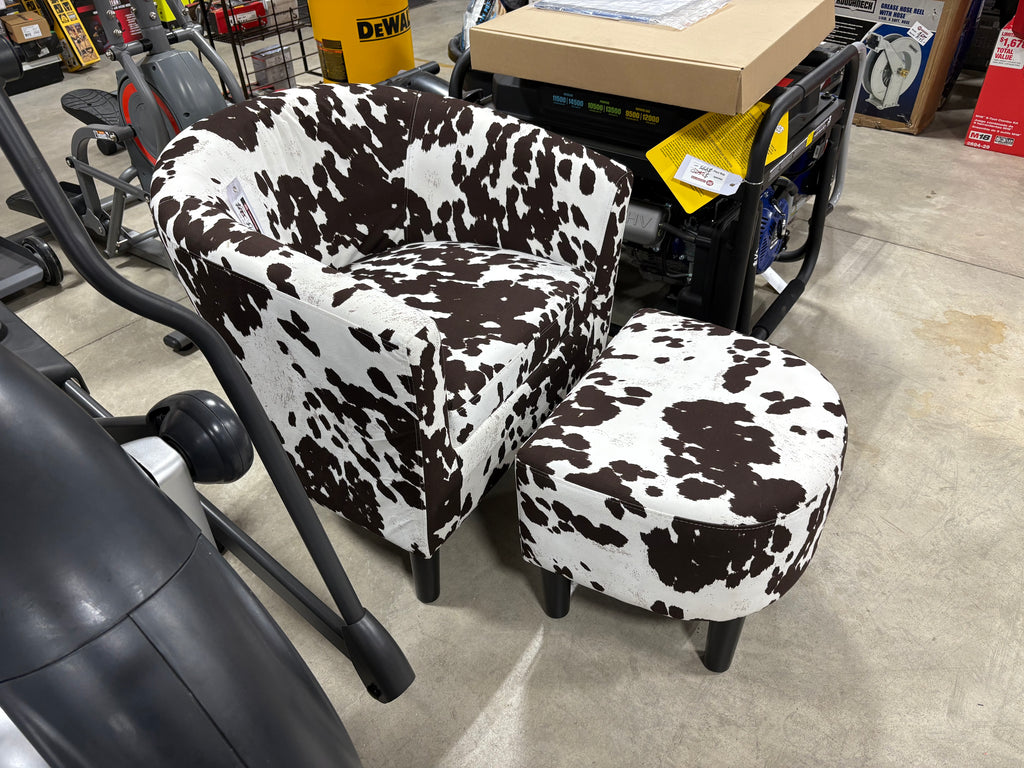 Brand new Convenience Concepts Take a Seat Churchill Brown Cow Print Faux Cowhide Accent Chair with Ottoman