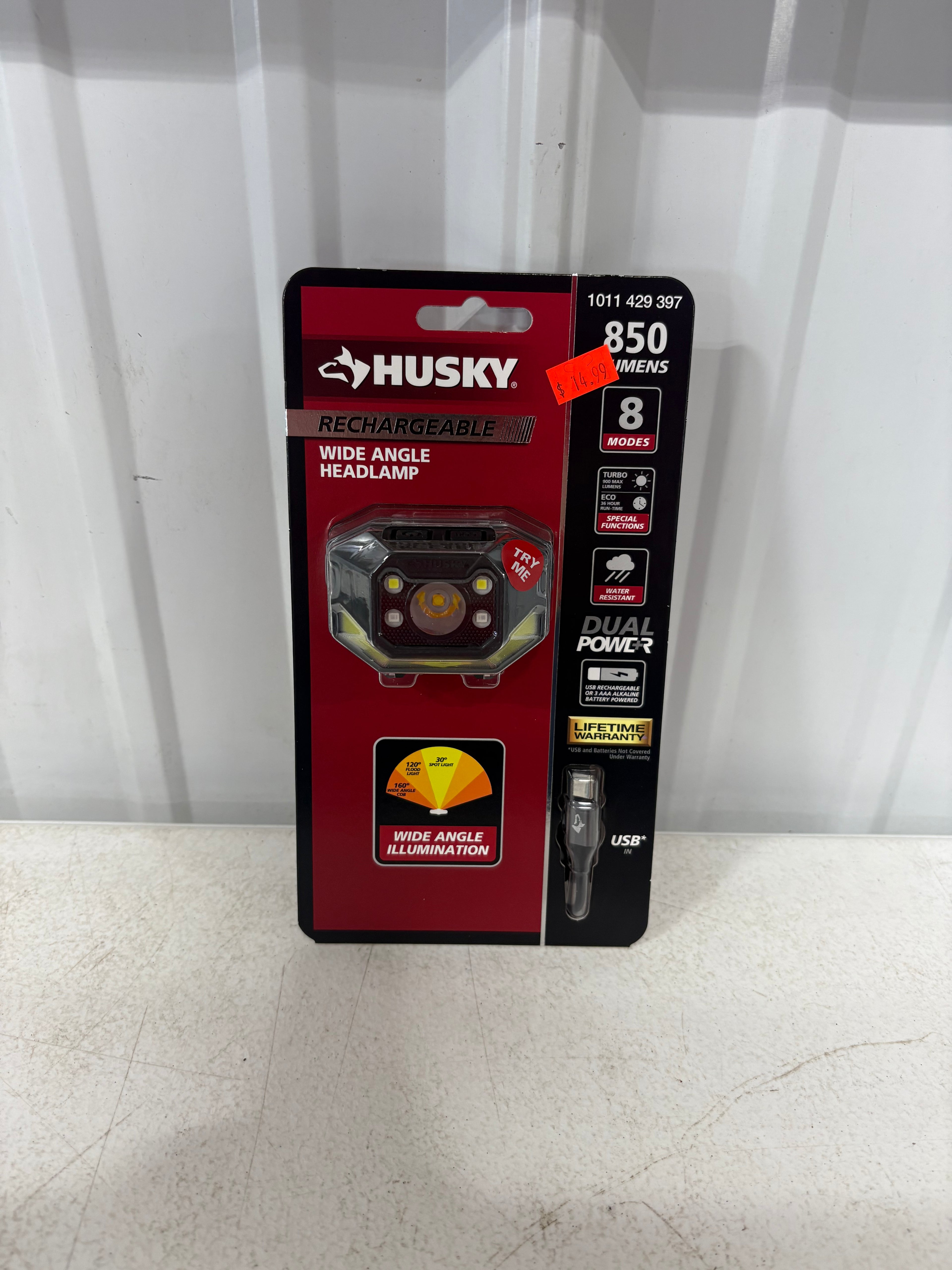 Brand new Husky 850 Lumens Dual-Power LED Rechargeable Headlamp