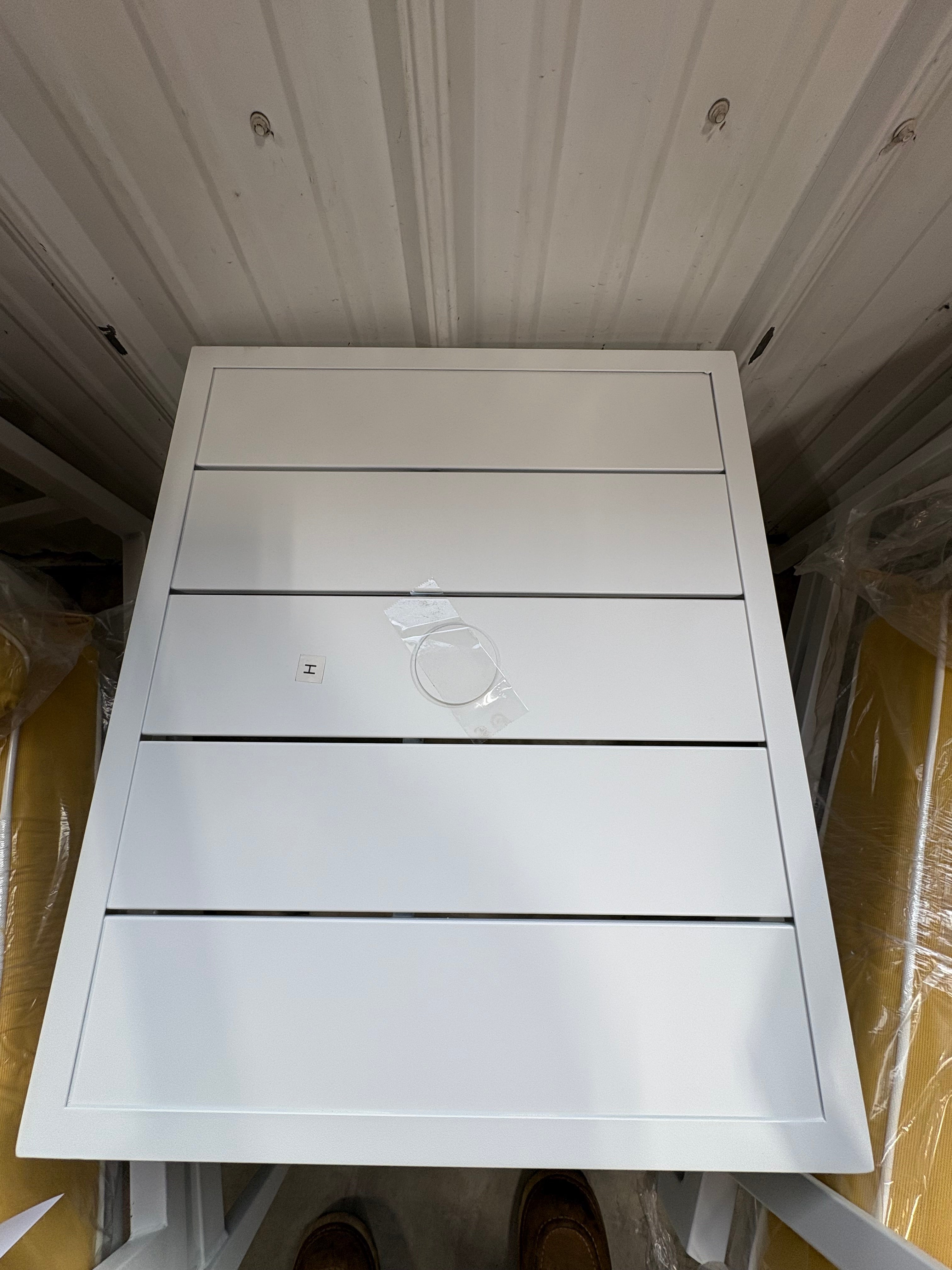 Brand new and fully assembled Hampton Bay Willow Cay White 3-Piece Steel Outdoor Conversation Set with CushionGuard Yellow Cushions