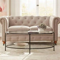 Brand new and fully assembled Home Decorators Collection Bella Large Oval Antique Bronze Metal and Glass Coffee Table with Shelf (46 in. W x 18 in. H)