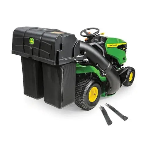 Brand new John Deere 42 in. Twin Bagger for 100 Series Tractors Compatible with S100, S110, S120, S130 and Edge 42 in. decks for D, E 100 Series lawn mowers